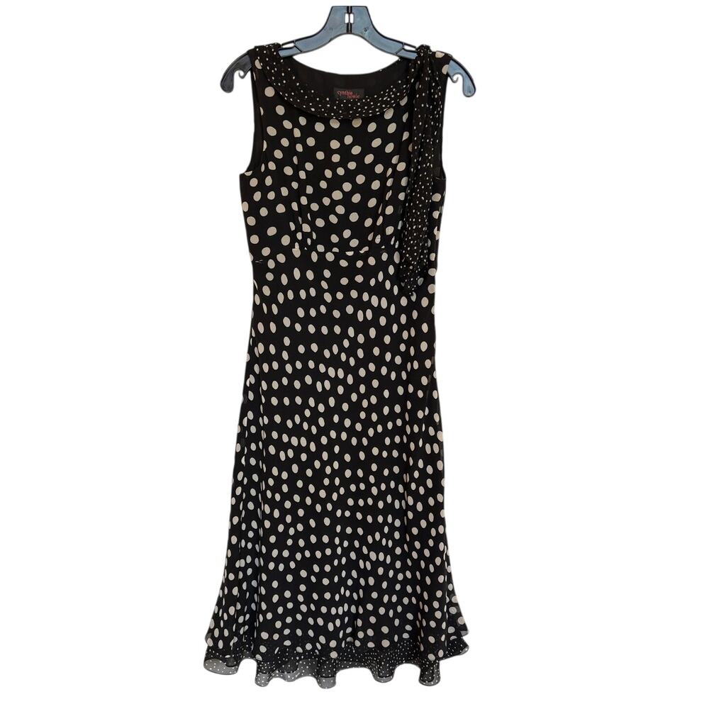 Cynthia Howie Vintage Silk Polka Dot Bias Cut Layered Midi Dress with Tie size 6 - Picture 3 of 13